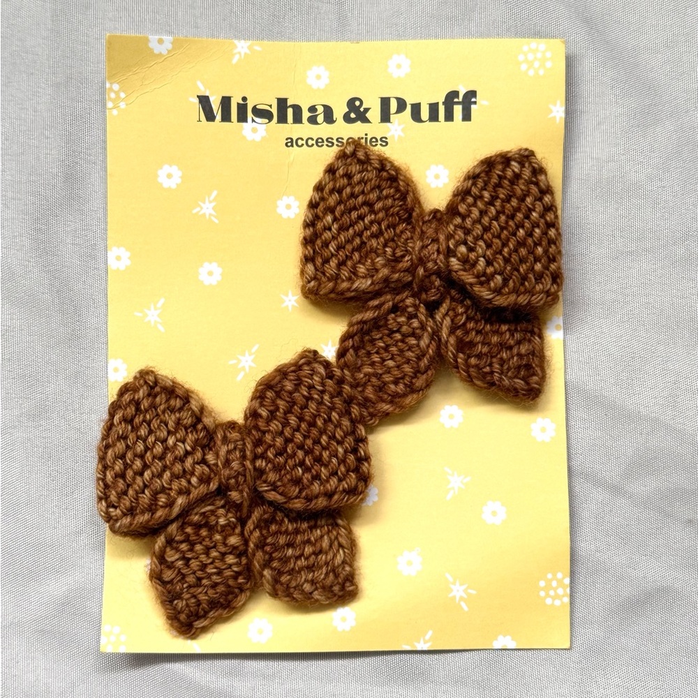 Misha And Puff Nutmeg - Knit Bow Hair Clips